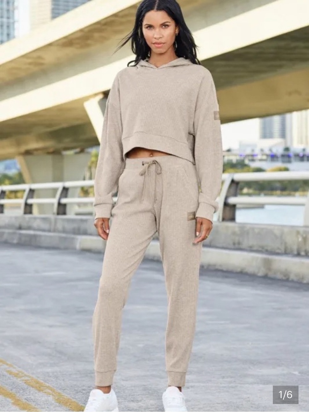 ALO Yoga Muse Ribbed Hoodie and Joggers Set in Gravel Heather